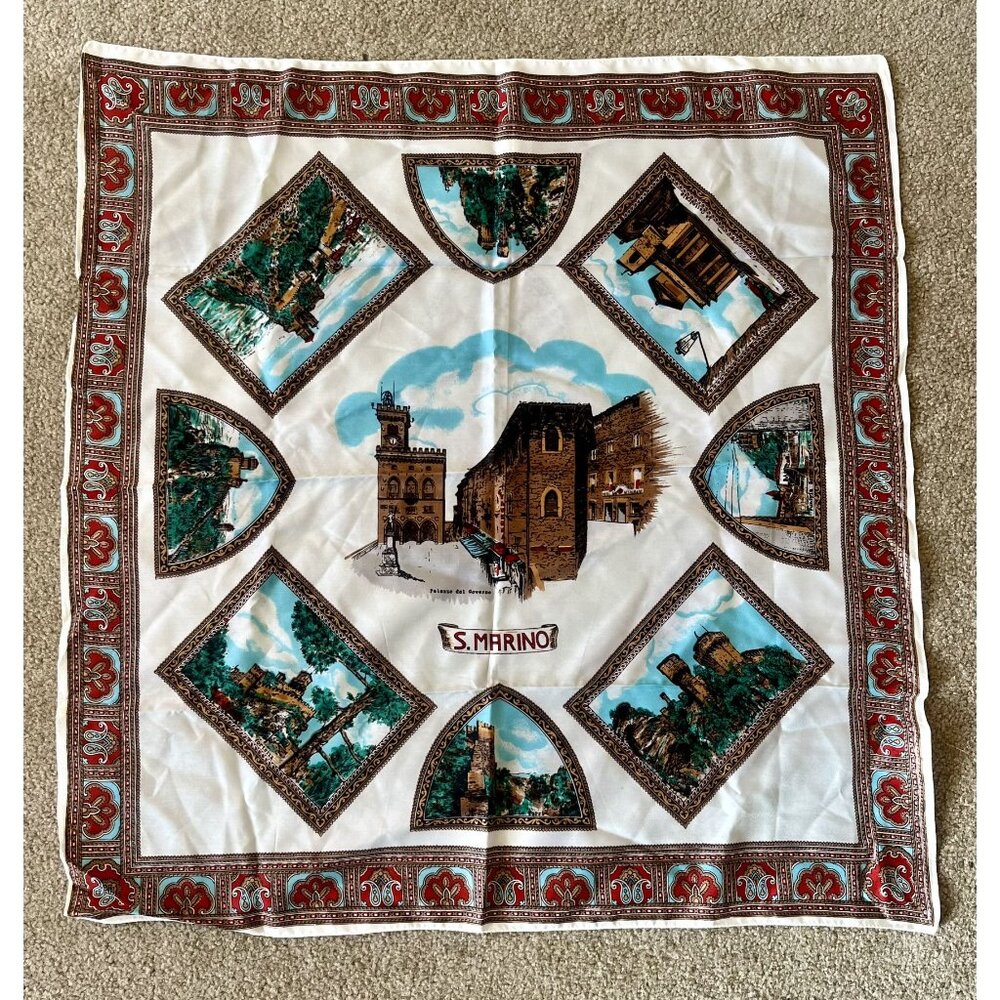 Vintage San Marino Souvenir Fiorini Square Scarf 25 in - Made in Italy